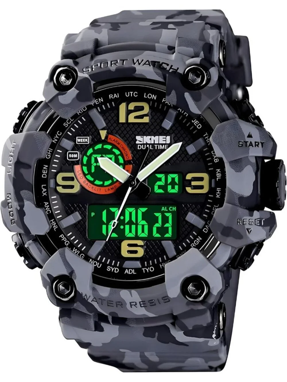 Men's Camouflage&Grey Analog Quartz S-Shock Waterproof Sports LED Digital Watch